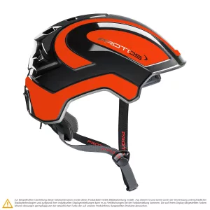 Schutzhelm PROTOS Integral Climber Schwarz-Neonrotorange mit integriertem Crash-Absorber und Kinnriemen für Klettereinsätze, Höheneinsätze, als Fahrradhelm oder Skihelm, Seitenansicht