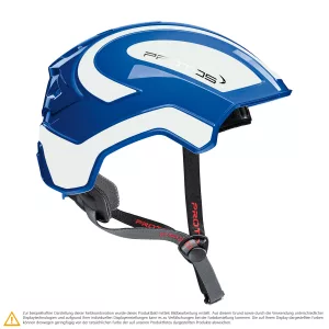 Schutzhelm PROTOS Integral Climber Blau-Weissreflex mit integriertem Crash-Absorber und Kinnriemen für Klettereinsätze, Höheneinsätze, als Fahrradhelm oder Skihelm, Seitenansicht