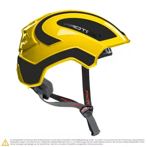 Schutzhelm PROTOS Integral Climber Gelb-Mattschwarz mit integriertem Crash-Absorber und Kinnriemen für Klettereinsätze, Höheneinsätze, als Fahrradhelm oder Skihelm, Seitenansicht