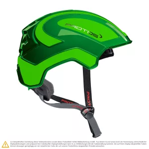 Schutzhelm PROTOS Integral Climber Grün-Neongrün mit integriertem Crash-Absorber und Kinnriemen für Klettereinsätze, Höheneinsätze, als Fahrradhelm oder Skihelm, Seitenansicht