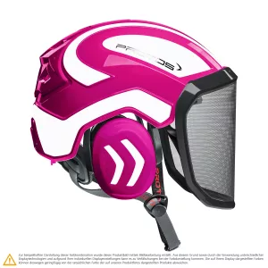 Schutzhelm PROTOS Integral Arborist in Pink-Weiss für die Baumpflege mit integriertem Gehörschutz und Visier, Seitenansicht