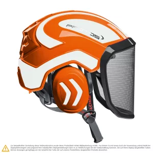 Schutzhelm PROTOS Integral Arborist in Orange-Weissreflex für die Baumpflege mit integriertem Gehörschutz und Visier, Seitenansicht
